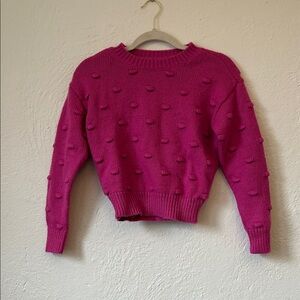 Women’s Fuchsia Pom-Pom Crop Crewneck Sweater